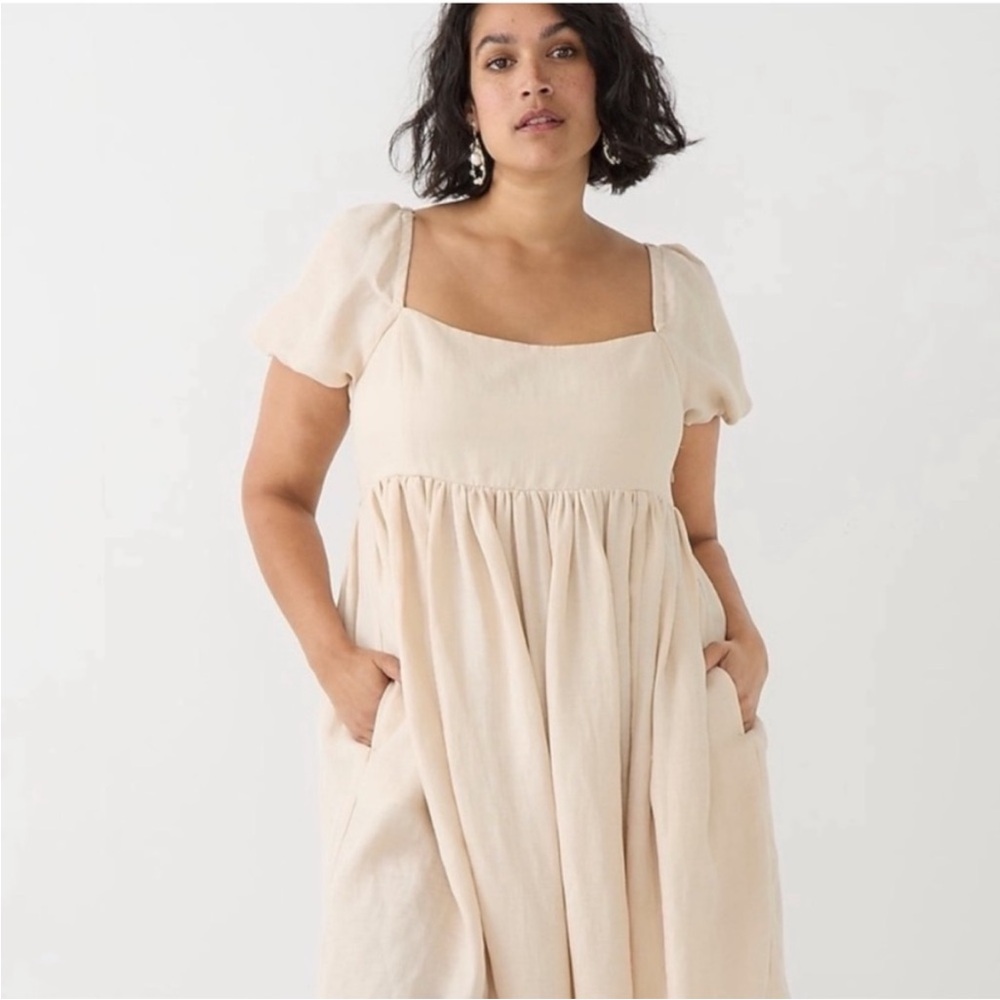 NWOT Light Beige Linen Cupro J. Crew Puff Sleeve Dress Plus Size 20